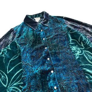 Coldwater Creek Womens 2X Velvet Burnout Floral Button Up Top Blouse Plus Size